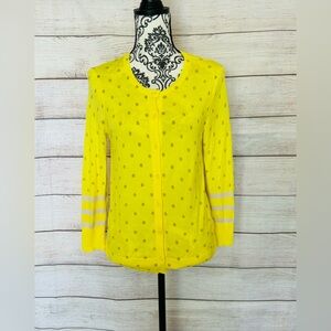 LOFT Women’s Yellow Polka Dot Long Sleeve Crew Neck Cotton Cardigan Sweater Sz M
